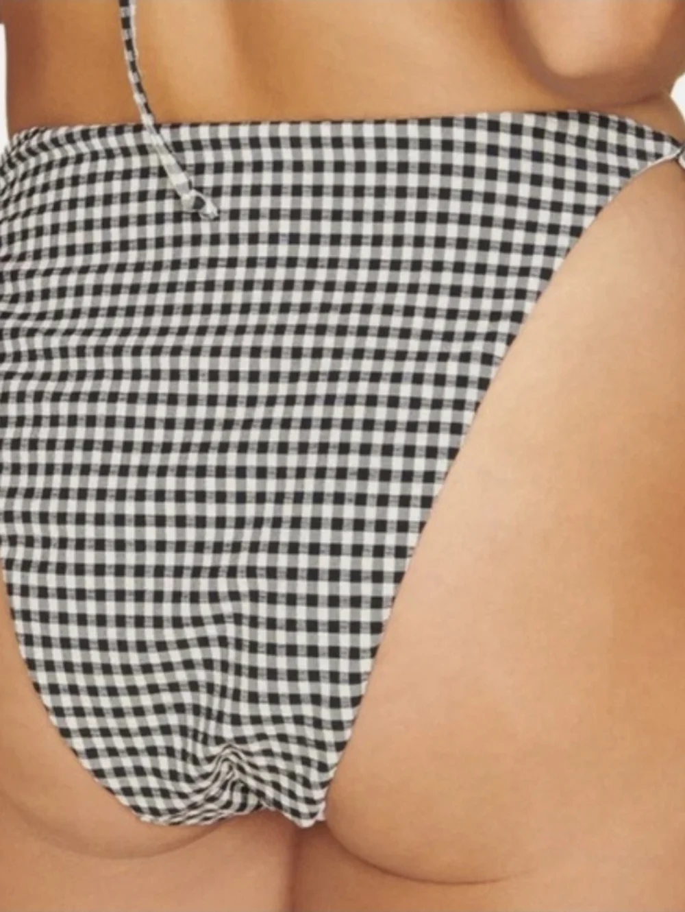 Andie Swim Gingham The String Bikini Bottom Black White Plaid Size L NWT